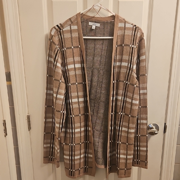 Croft & BarrowsBeige and Brown Checkered Cardigan - Picture 1 of 6